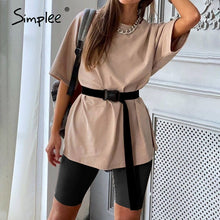 Charger l'image dans la galerie, Simplee Casual solid outfits women's two piece suit with belt Home loose sports tracksuits fashion bicycle suit summer hot 2020