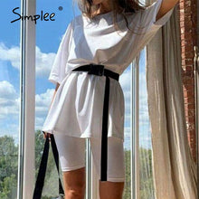 Charger l'image dans la galerie, Simplee Casual solid outfits women's two piece suit with belt Home loose sports tracksuits fashion bicycle suit summer hot 2020
