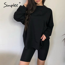 Charger l'image dans la galerie, Simplee Casual solid outfits women's two piece suit with belt Home loose sports tracksuits fashion bicycle suit summer hot 2020