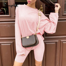 Charger l'image dans la galerie, Simplee Casual solid outfits women's two piece suit with belt Home loose sports tracksuits fashion bicycle suit summer hot 2020