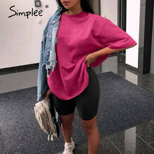 Charger l&#39;image dans la galerie, Simplee Casual solid outfits women&#39;s two piece suit with belt Home loose sports tracksuits fashion bicycle suit summer hot 2020
