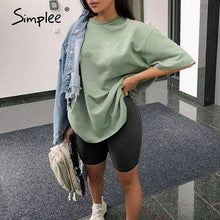 Charger l&#39;image dans la galerie, Simplee Casual solid outfits women&#39;s two piece suit with belt Home loose sports tracksuits fashion bicycle suit summer hot 2020
