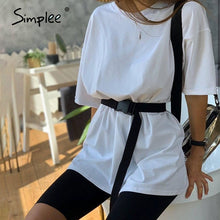 Charger l&#39;image dans la galerie, Simplee Casual solid outfits women&#39;s two piece suit with belt Home loose sports tracksuits fashion bicycle suit summer hot 2020
