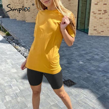 Charger l&#39;image dans la galerie, Simplee Casual solid outfits women&#39;s two piece suit with belt Home loose sports tracksuits fashion bicycle suit summer hot 2020
