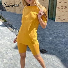 Charger l&#39;image dans la galerie, Simplee Casual solid outfits women&#39;s two piece suit with belt Home loose sports tracksuits fashion bicycle suit summer hot 2020
