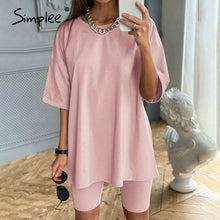 Charger l&#39;image dans la galerie, Simplee Casual solid outfits women&#39;s two piece suit with belt Home loose sports tracksuits fashion bicycle suit summer hot 2020
