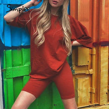 Charger l&#39;image dans la galerie, Simplee Casual solid outfits women&#39;s two piece suit with belt Home loose sports tracksuits fashion bicycle suit summer hot 2020
