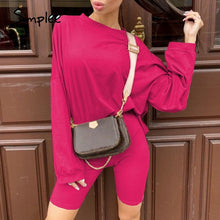 Charger l&#39;image dans la galerie, Simplee Casual solid outfits women&#39;s two piece suit with belt Home loose sports tracksuits fashion bicycle suit summer hot 2020
