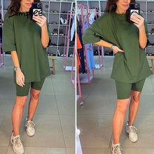 Charger l&#39;image dans la galerie, Simplee Casual solid outfits women&#39;s two piece suit with belt Home loose sports tracksuits fashion bicycle suit summer hot 2020
