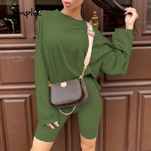 Charger l&#39;image dans la galerie, Simplee Casual solid outfits women&#39;s two piece suit with belt Home loose sports tracksuits fashion bicycle suit summer hot 2020
