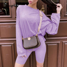 Charger l&#39;image dans la galerie, Simplee Casual solid outfits women&#39;s two piece suit with belt Home loose sports tracksuits fashion bicycle suit summer hot 2020
